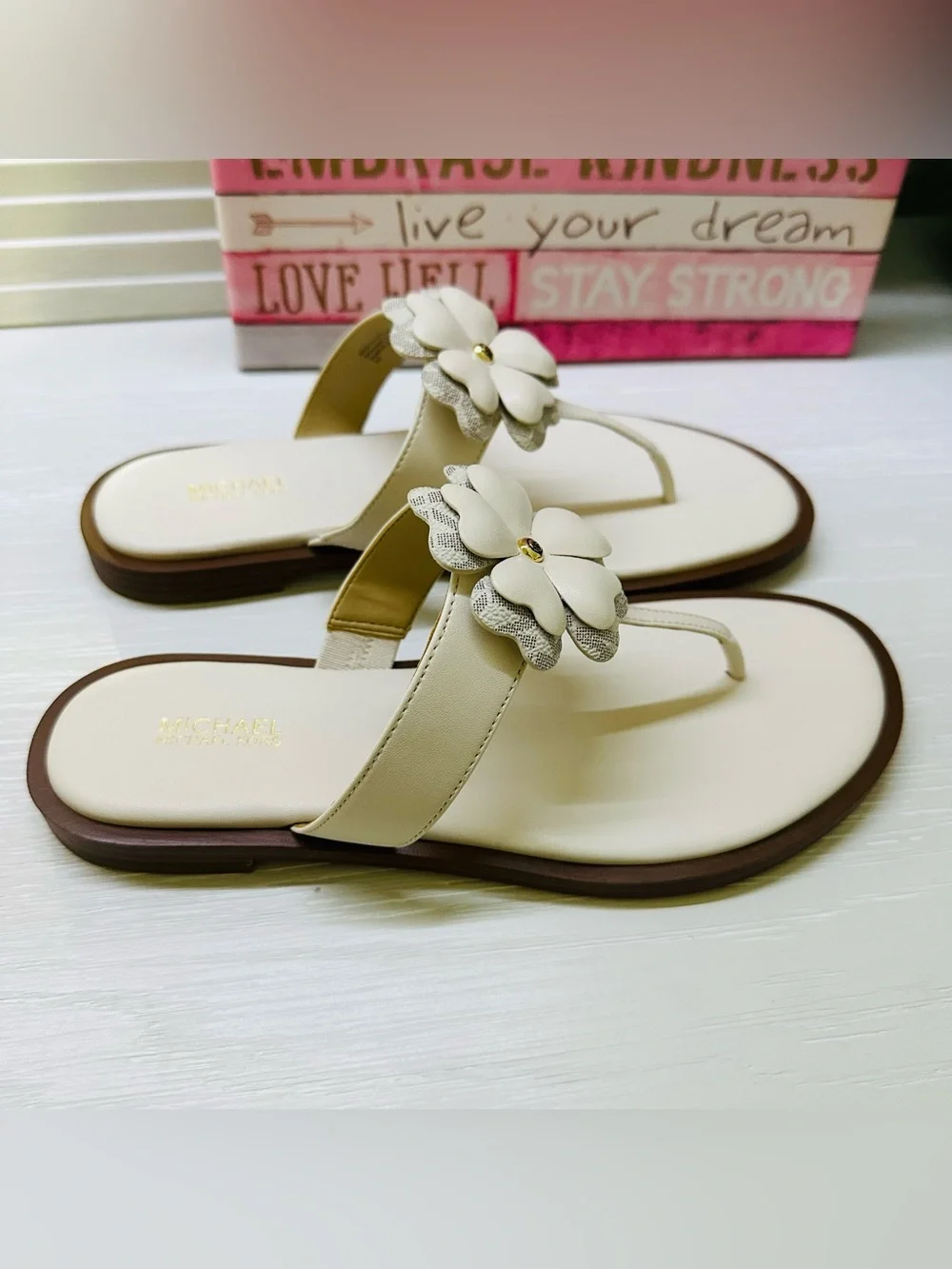 Michael Kors Callie Embellished Signature Logo Trim Thong Sandal